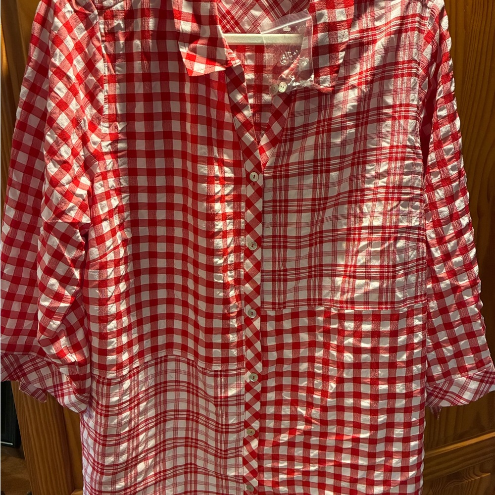 Susan Graver Red and White Plaid Shirt